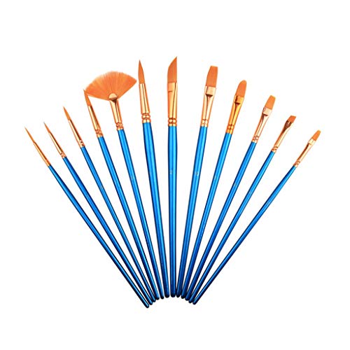 XYZMDJ 12 pcs/Set Nouvel Artiste différent Artiste Nylon Peinture de Cheveux Pinceau Acrylique Peinture à Huile pinceaux Bricolage Aquarelle Stylo Dessin Art Fournitures d'art (Color : Blue)