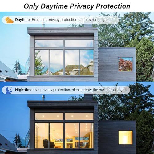 Kromapolis One Way Window Privacy Film Reflective Mirror Home Window Tint, Daytime Privacy Heat Control Anti UV Glass Tinting Static Cling (Silver, 45.2 x 393.7 inch)