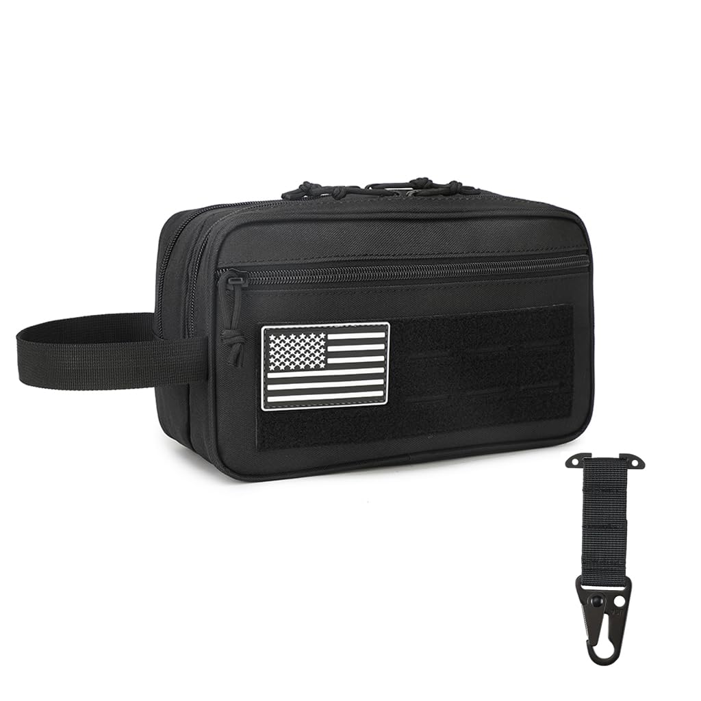 Wapealy Tactical Toiletry Bag for Men – MOLLE Dopp Kit with Dry/Wet Separation, Large Capacity, Water-Resistant Travel Shaving Bag with U.S Patch &
