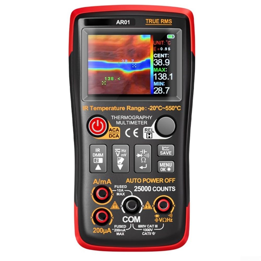 Multímetro digital de 25000 cuentas con cámara térmica 2 en 1, probador de voltaje de CA y CC para diagnóstico de circuito eléctrico, herramienta profesional de rango automático, negro, 14,9 cm