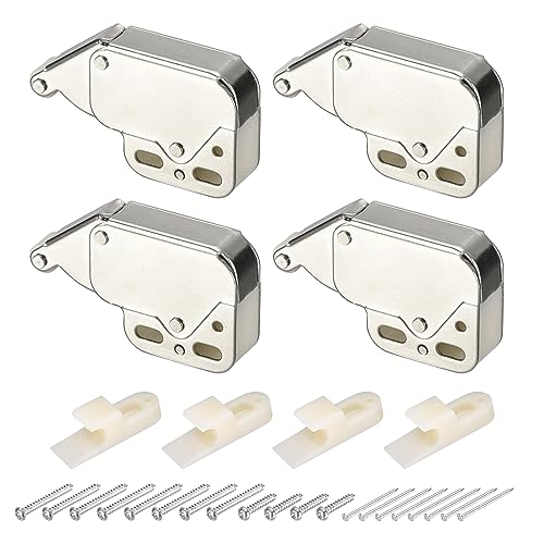 QUARKZMAN 4 Ensemble Pousser pour Ouvrir Porte Attraper Fer Automatique Ressort Chargé Poussez Touche Loquets pour Armoire Placard Porte (48mm Argent)