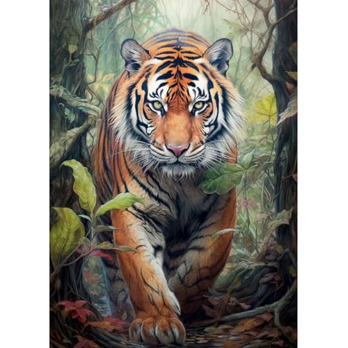 Lxmsja Tigre Diamond Painting Adulte, 5D Diamond Painting Tigre, Animaux Broderie Diamant Kit Complet, DIY Peinture Diamant Strass Point de Croix Cristal...