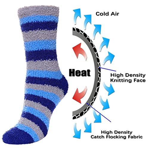 Image of FNOVCO Mens Fuzzy Socks - Soft Cozy Slipper Fluffy Winter Warm Microfiber Plush Sleeping Socks - 5 to 6 Pairs