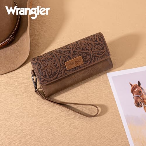 Image of Montana West X Wrangler Western Wallets for Women Trifold Wristlet Wallets Large Capacity Women Clutch Wallet with Coin Purse