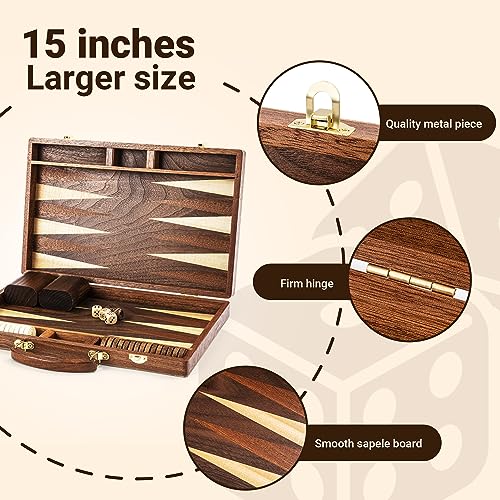 Ropoda T-BG-SL Sapele Wood Backgammon Board Game Set thumb #4