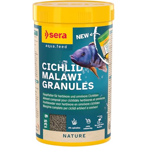 sera Cichlid Malawi Granules 250 ml (135 g) pflanzenreiches Hauptfutter für Malawi-/aufwuchsfressende Cichliden | langsam sinkendes Granulat | Spirulina & Spinat | für Verdauung & Farben