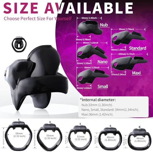 Image of HTV5 Resin Chastity Cage, 5 Wide Comfort Rings Click&Lock Lock for Men, Adult Sex Toy (Black, Nub)