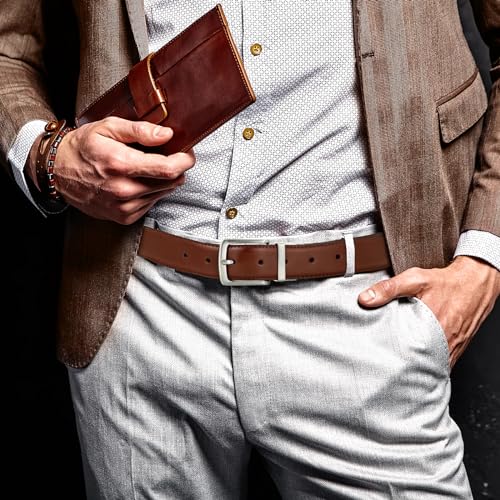 Men’s Leather Belt, Adjustable Reversible Belt with Rotating Buckle for Jeans Pants, One Reverse for 2 Colors 6
