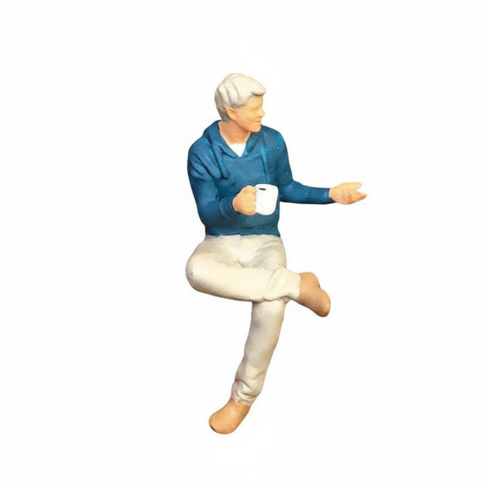 SECRET DESIRE 1:64 Waiter Figure High Detail 1:Restaurant Miniature Miniature Realistic Hand Painted Diorama Figure for Model Collectors, Display Shelf Blue Coffee Hoodie Man-image-8