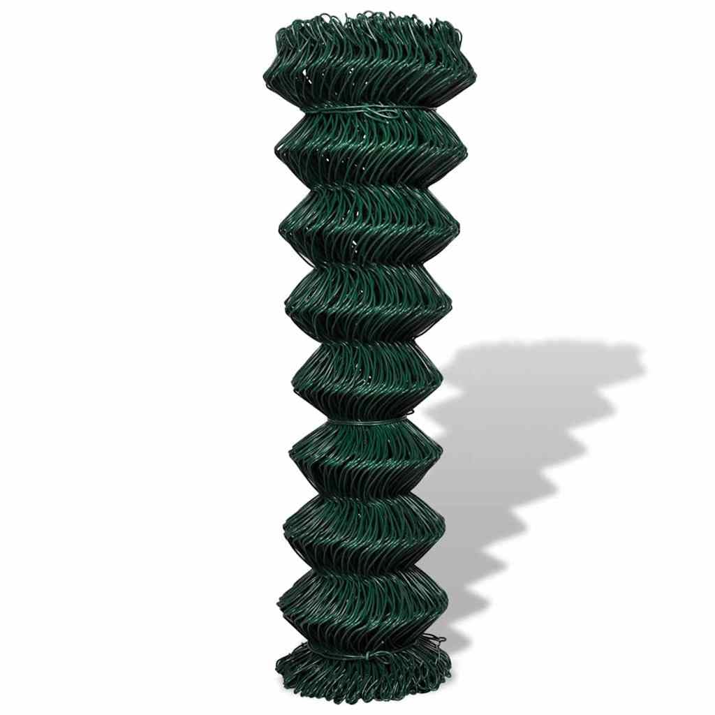 Chain Link Fence Steel 1.5x25m Green PVC Coated Garden Fencing 2.6mm Wire Mesh 60x60mm UV Weatherproof Security Barrier for Privacy Home Property Outdoor Boundary