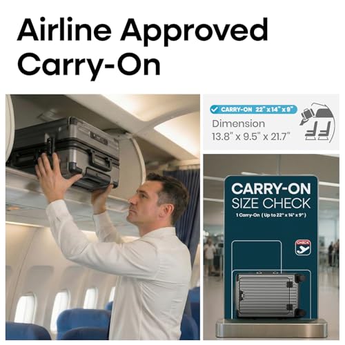 20 Inch Aluminium Frame Carry On Luggage Airline Approved With laptop compartment, Zipperless Hard Shell Travel Suitcase with TSA Approved Cup Holder USB Port Holder for Women Men,Grey - Image 3