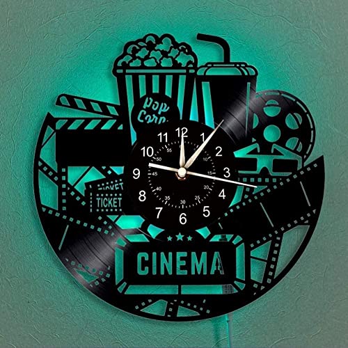 Tuohui Cinema Clock Home Theater Decor And Popcorn Vinyl Wall Clock Movie Night Movie Reel Wall Decoration Art Gifts Led Luminous Wall Clock Gift Creative For Movie Lovers Christmas Halloween A #TOP3