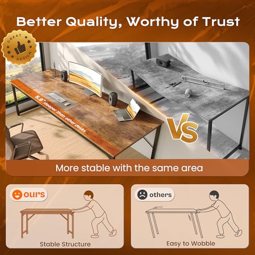 Image of PRAISUN 78.7 X 29.5 Inch Computer Desk with Deeper Desktop, Long Gaming Office Writing Work Desk for Home Office, Study, Bedroom, Work from Home, Metal Frame, Rustic Brown