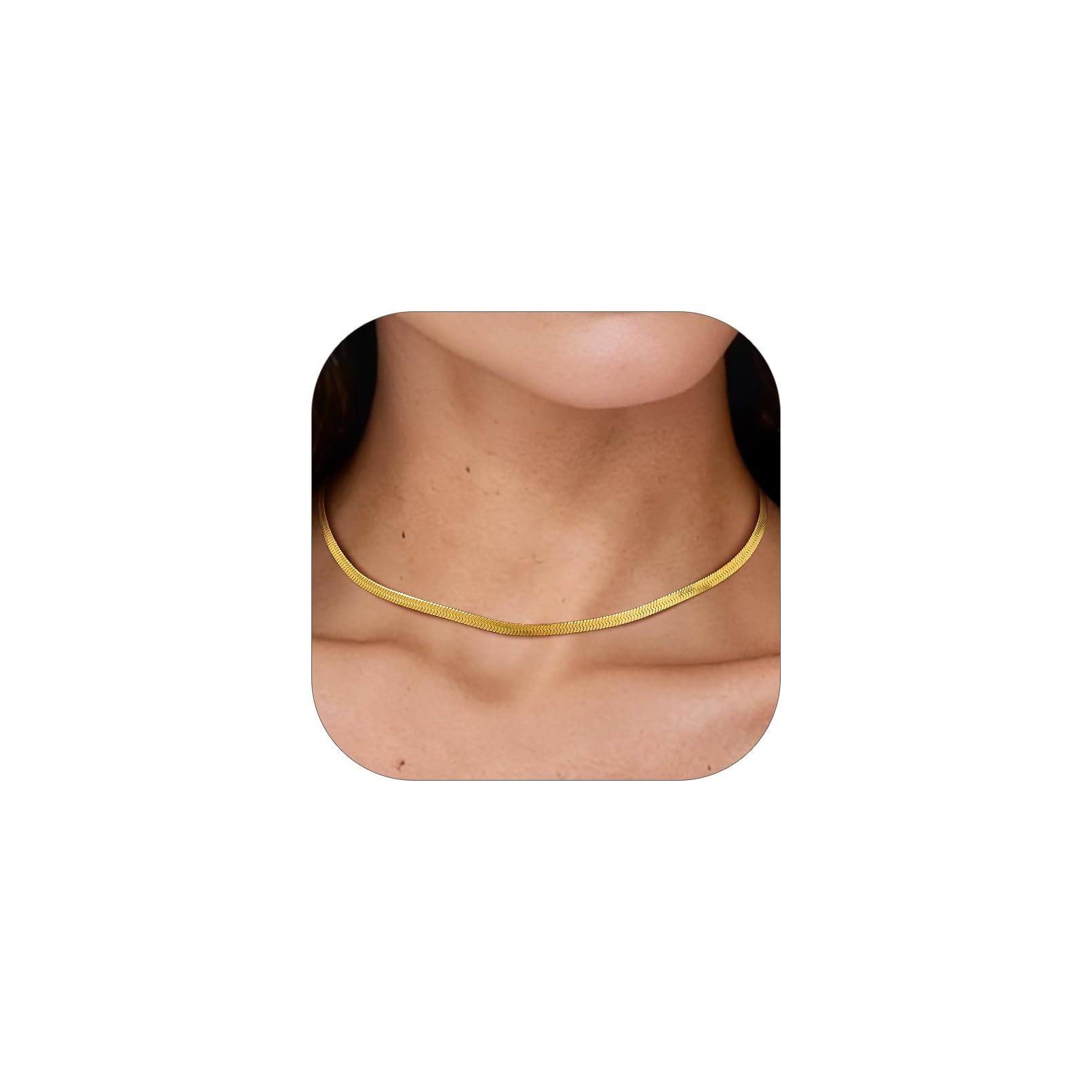 3mm/5mm Herringbone Choker Necklace for Men Women, Stainless Steel/Sterling Silver Chain in Silver/Yellow Gold/Rose Gold/Black Tone, 12"/15"/18", Come with Box-image-33
