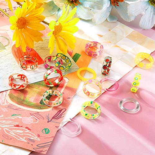 Anillos de resina de frutas de verano en pack de 16 piezas transparentes para mujer 3
