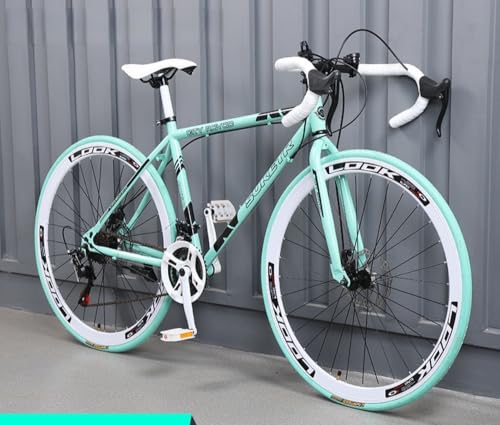 Acnivkoソリッドタイヤ 700×38Cタイヤ、ロード自転車高炭素鋼フレーム,ダブルディスクブレーキ公路自行? 、 初心者自転車ロードバイク アウトドア 適応 身長165-185cm 前後車輪クイックリリース方式 フレア形状ドロップハンドル 24/27