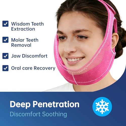 Image of Wisdom Teeth Ice Pack Head Wrap Jaw Face Ice Pack with 4 Gel Packs for Wisdom Teeth Removal Extraction Toothache Pain Relief Facial Oral Surgery TMJ Tonsillectomy Recovery (with Ear Hole-Rose Pink)