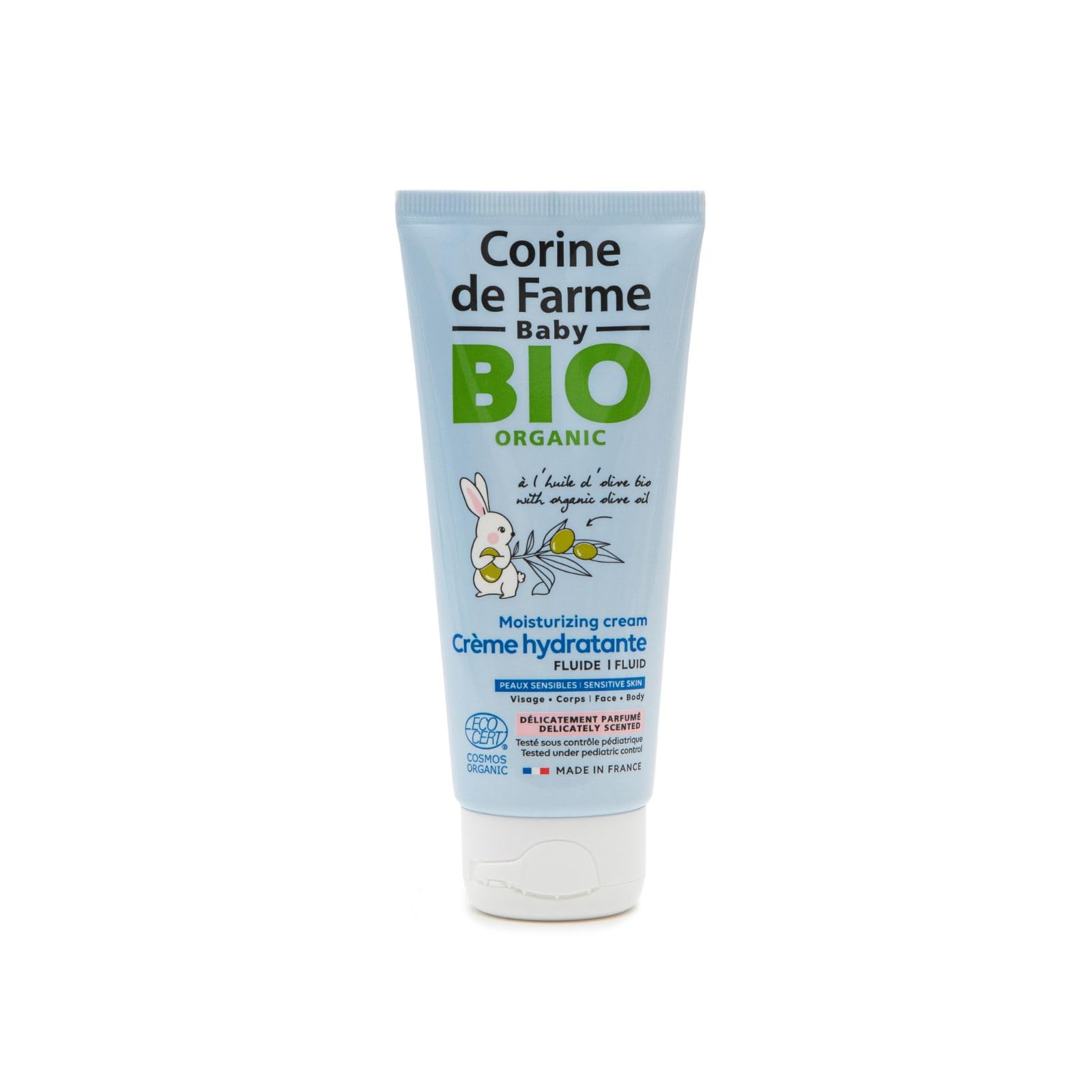 Corine de Farme - Crème Hydratante Parfumée Bio pour Bébé dès la Naissance - à l'Huile d'Olive Bio et au Beurre de Karité Bio - Convient aux Peaux Sensibles - Fabriquée en France