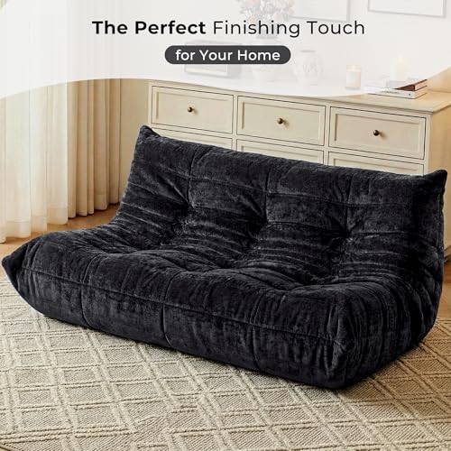 Image of HABUTWAY Giant Bean Bag Chairs Lazy Sofa for Adults,3 Seater,Black | 3 Seater Fireside Chair, Memory Foam Lazy Large Floor Bean Bag Sofa for Living Room, Bedroom, Dorm, Office