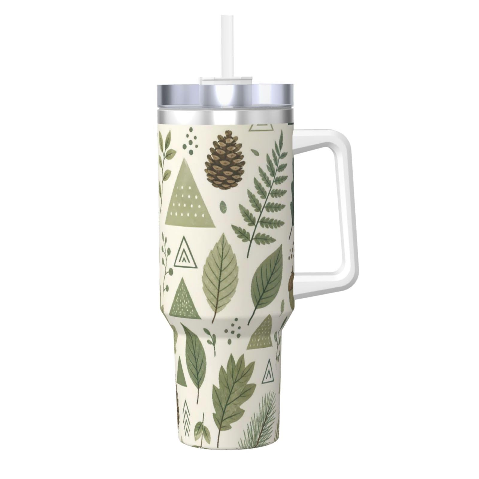 Vaso aislado de 40 onzas ideal para el coche y el trabajo, con asa cómoda y pajilla