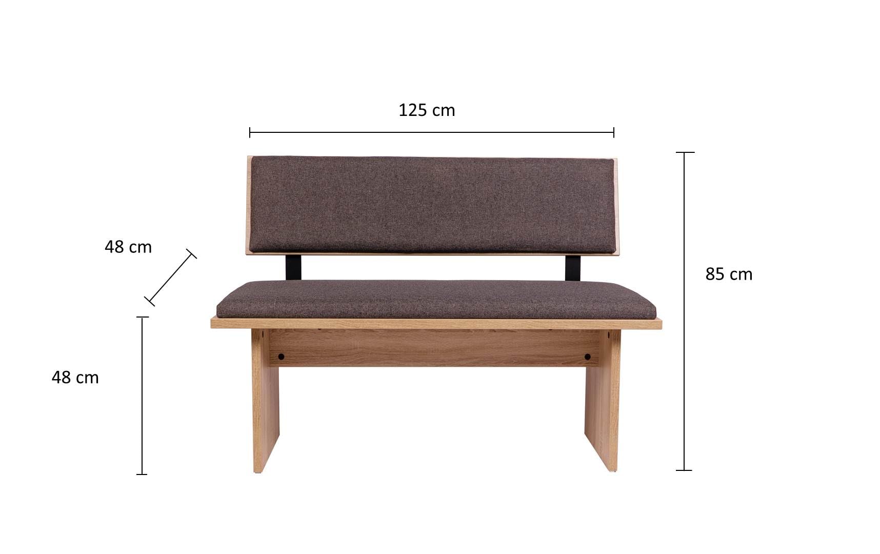 Sitzbank, Eckbank oder Küchenbank mit Lehne 125x85x48 cm, mit Polsterung für hohen Sitzkomfort, ideal als Bank im Esszimmer, einfacher Aufbau, 'Die Stilvolle', Eiche Premiumdekor