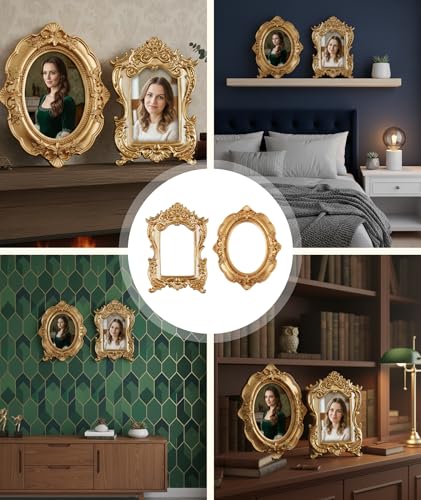 Image of xinxingin 2 PCS Vintage Frames, Photo Frame with Marbled Pattern, Mini Photo Frame for Wall Decor, Vintage Style Display for Home and Office, Compact Size for Tabletop and Shelf Placement