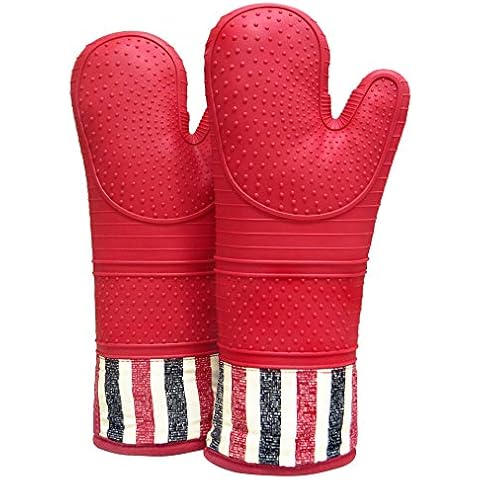 RED LMLDETA Heat Resistant 550 Degree Oven mitt, Silicone Oven Hot Mitts - 1 Pair, Extra Long Professional Baking Oven Gloves - Food Safe,Pot Holders Cooking,Grilling,Kitchen (red Mittens) Cover