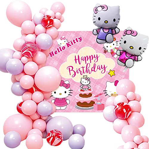 Hello Kitty Décorations Anniversaire fête -Tomicy 49 Pcs Kit Guirlande Ballons, Fournitures de Fête, Joyeux Anniversaire Ballon pour Fête Anniversaire Fête Prénatale