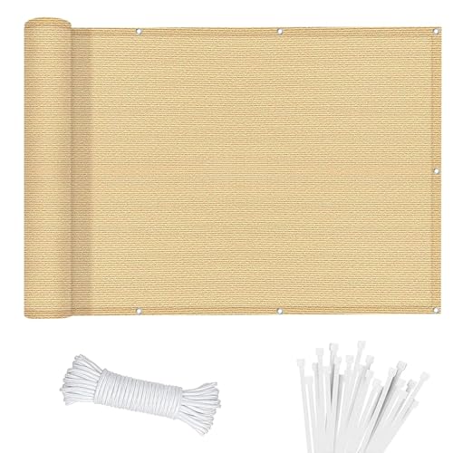 Balcone 75 x 650 cm – 95% protezione UV antivento anti-peeping – perfetto per terrazze ringhiere appartamenti e piscine – colore giallo sabbia