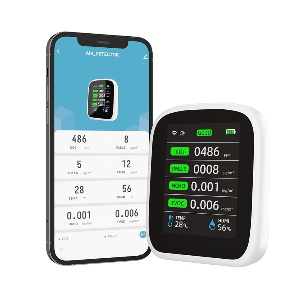 Irfora Tuya WiFi - Misuratore di qualità dell'aria portatile 8 in 1 PM1.0 PM2.5 PM10 CO2 TVOC HCHO tester di temperatura e umidità LCD a colori, rilevatore di anidride carbonica con funzione di