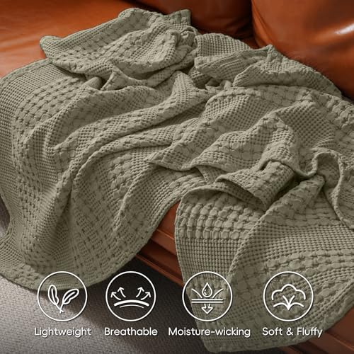 Image of PHF 100% Cotton Waffle Blanket Twin Size for College Dorm, Lightweight Breathable and Soft for Summer, Luxury Aesthetic Waffle Weave Blanket for Bed & Gifts for Women, 66 inchx90 inch, Dusty Sage