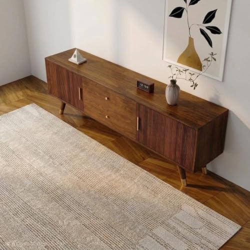 Image of MISAN Modern TV Table | Solid Sheesham Wood Sideboard TV Unit for Living Room, Bedroom, Office Furniture Stand | Wooden Free Standing Entertainment Unit Side Board Table with Storage (Modern, Brown)