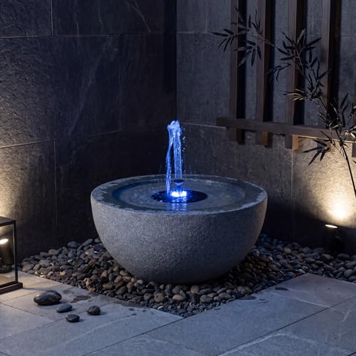 COSTWAY Solarbrunnen für draussen Solar Springbrunnen mit LED Beleuchtung in 7 Lichtfarben & 4 Düsen Gartenbrunnen Marmoroptik Brunnen Solar Outdoor für Garten Balkon Terrasse 50 5 x 50 5 x 25 cm
