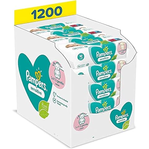 Pampers Sensitive Baby Feuchttücher, 1200 Tücher (15 x 80) Für Empfindliche Babyhaut, Dermatologisch Getestet, Baby Erstausstattung Für Neugeborene Cover