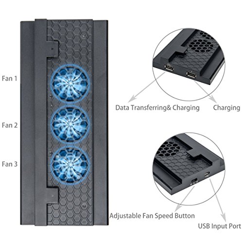 Xbox One S Ventola Raffreddamento, LeSB Xbox One S Supporto Verticale con 3 Ventole e HUB USB a 2 Porte per Ricarica e Trasferimento Dati