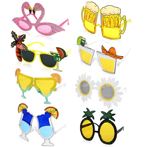 JOLIGAEA 8 Gafas de Sol de Fiesta, Divertidas Gafas Sol Hawaianas, Novedosas Tropical Gafas de Fiesta, Gafas Fiesta para Niños Adultos, Fiestas de Verano Decorativas Accesorios