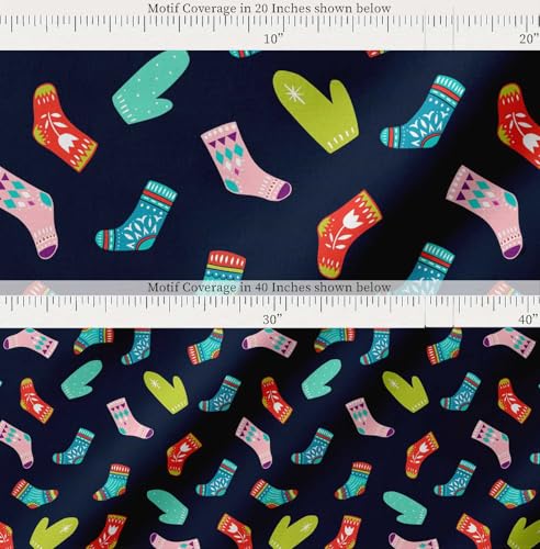 Image of Soimoi Blue Cotton Cambric Fabric Socks & Gloves Folk Art Printed Craft Fabric by the Meter 42 Inch Wide