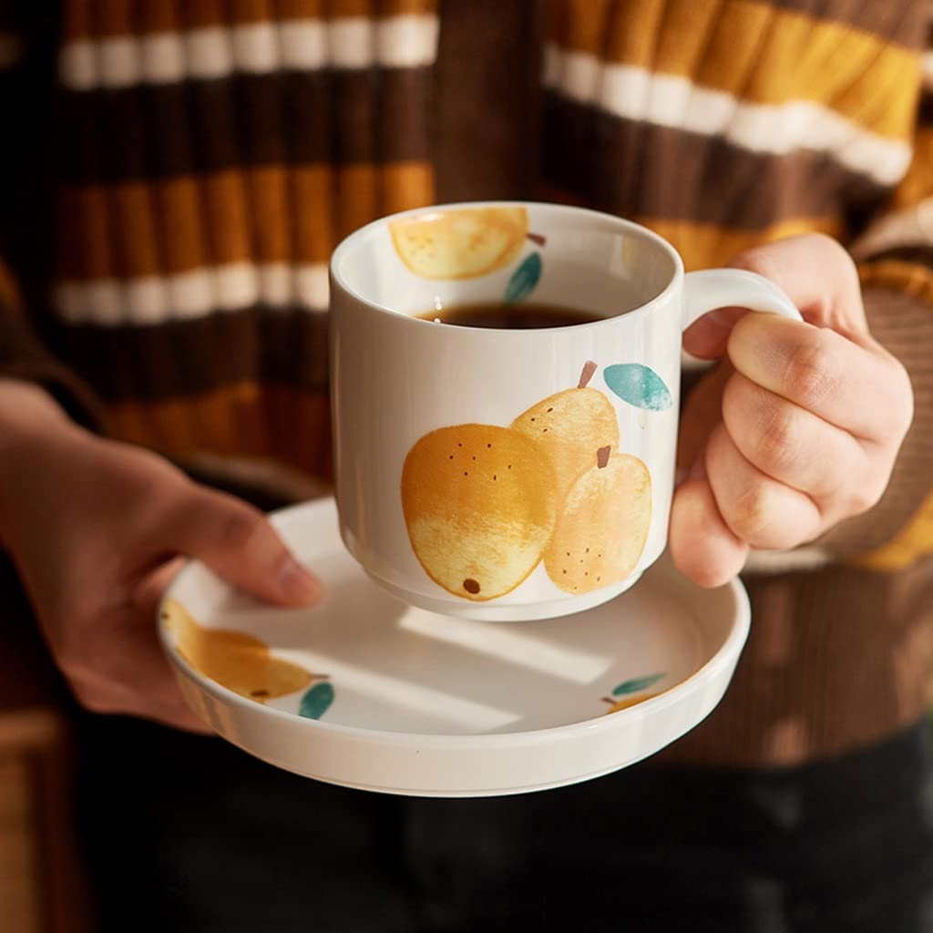 Tazas de café con hielo Taza de cerámica creativa Fruta pintada a mano Taza de agua de cerámica Taza de desayuno familiar Taza de bebida de café con leche Tazas de café caliente ( Color : Brass )