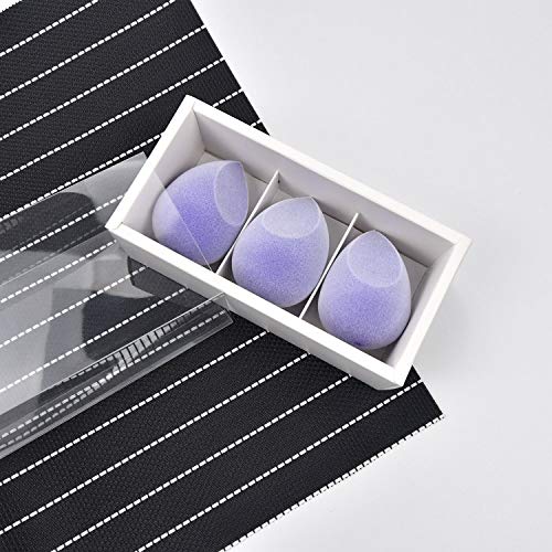 No Absorbing Velvet Makeup Sponge, Latex Free Makeup Sponge Egg, Microfiber Beauty Blending Sponge, Flocking Makeup Sponge Set (3, Purple Velvet)