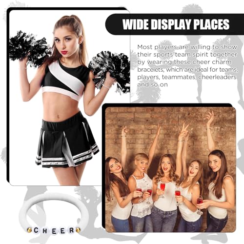 Image of Landical 24 Pcs Cheerleader Gifts Stackable Clay Bead Cheer Bracelets Friendship Bracelets Senior Night Cheer Gifts for Girls(White)