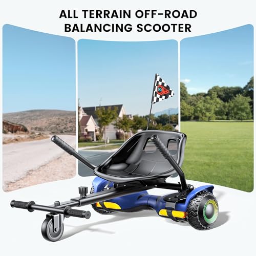 Image of Gyroor G13 Hoverboard with Seat Attachment 6.5 inch All-Terrain Go Kart | LED Lights, Bluetooth Speaker, UL2272 Certified, Adjustable Frame, 7.75 MPH Max Speed, Hoverboard for Kids and Adults