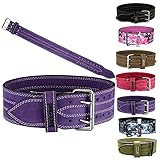 MRX Powerlifting Leather Belt 4' Wide 10mm Thickness Training Fitness Back Support Bodybuilding Belts with Steel 2 Prong Buckle Purple (X-Large)