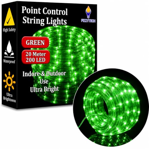 Image of fizzytech Rice Fairy String Lights, 20 Meter Copper Wire Point Control Lights with 8 Flash Modes for Diwali, Christmas, Wedding, Window, Garden & Home Decoration - Green, 200 LED