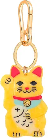 Japanese Maneki Neko Lucky Cat Keychain - Good Luck Charm Key Ring & Bag Clip Accessory for Purse