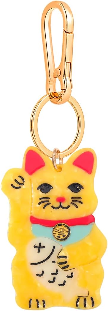Japanese Maneki Neko Lucky Cat Keychain - Good Luck Charm Key Ring & Bag Clip Accessory for Purse