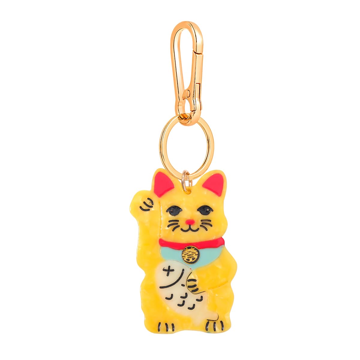 Japanese Maneki Neko Lucky Cat Keychain - Good Luck Charm Key Ring & Bag Clip Accessory for Purse