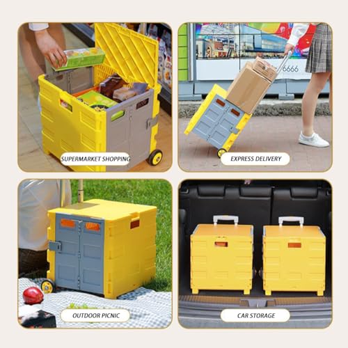 Faltbarer Einkaufswagen mit 2 Rädern, Teleskopgriff & Deckel, tragbarer Kunststoff-Einkaufswagen für Reiseaufbewahrung, Lebensmittel & Outdoor – Bild 6