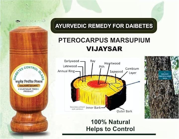 Image of Wooden Vijaysar Tumbler Glass Brown | Vijaysar Wood Glass Ayurvedic Herbal Wood Glass Tumbler | Control Diabetes and Sugar (Pack of 1)