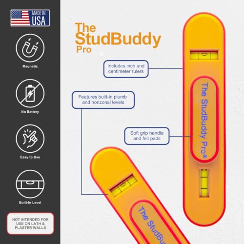 Image of The Original StudBuddy Pro Magnetic Stud Finder with Level - Made in the USA - Easy to Use Stud Finder for Drywall and Wood