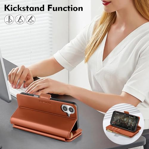 Antsturdy Compatible with iPhone 17 Wallet Case Women,RFID Blocking PU Leather Phone Case Men Kickstand Flip Folio Cover Wrist Strap Zipper Credit Card Holder Slots for Apple 17 6.3",Orange by Antsturdy - Used condition - Image 6